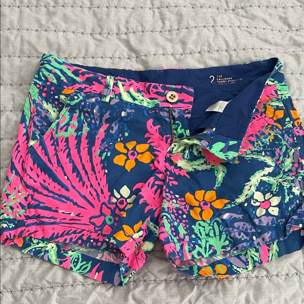 Lilly Pulitzer Tropical High Waist Shorts - Pink and Green